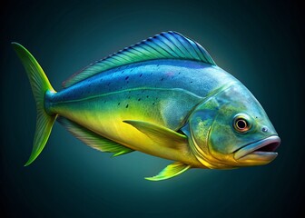 Fototapeta premium Vibrant Mahi Mahi, Dolphin Fish, Colorful Scales, Underwater Beauty, Tropical Fish Stock Photo