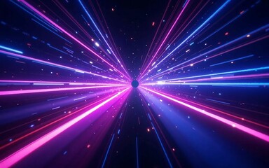 Naklejka premium High-Speed Travel through Futuristic Neon Warp Tunnel in Deep Space – Sci-Fi Concept Background