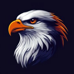 Majestic eagle in profile with striking feathers and intense gaze against a dark background