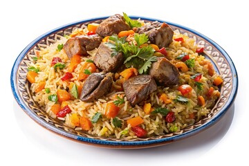 Fototapeta premium Uzbek Plov - Traditional Dish on Plate