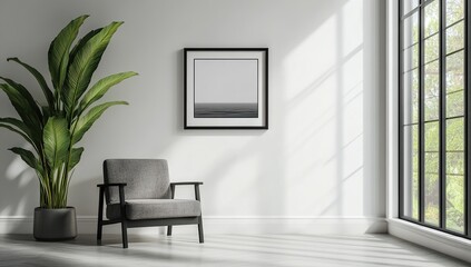 Modern Interior Design: Relaxing Chair, Calming Artwork, and Lush Greenery Enhance Peaceful Atmosphere