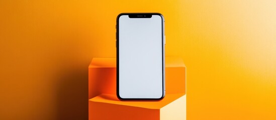 Smartphone mockup, orange background, blank screen, product display