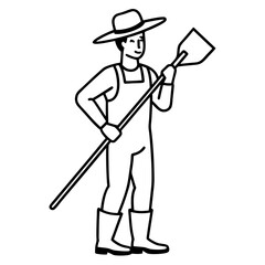 Farmer holding a shovel line art illustration