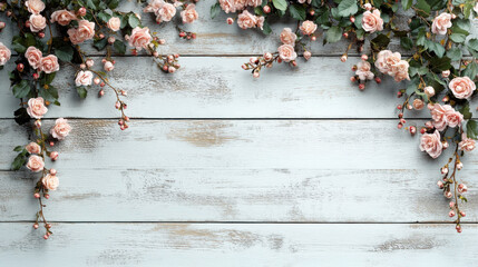 The background is made of white wood with rose and vine patterns scattered on it. There is a blank area below for weddings, parties or other events.