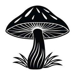 Silhouette Illustration of a Mushroom with Decorative Design and Leaves