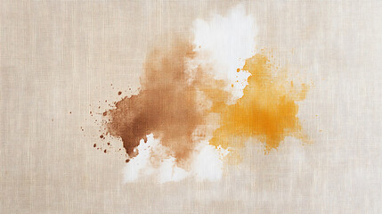 Fototapeta premium Watercolor splash on beige fabric background texture