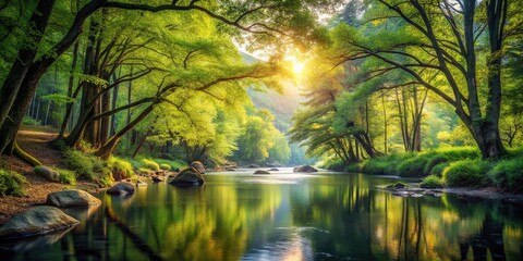Obraz premium Serene Forest River Landscape