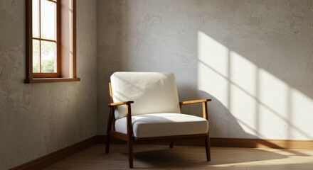 Serene Sunlight Chair - A comfortable armchair bathed in warm sunlight near a window, creating a peaceful and inviting atmosphere