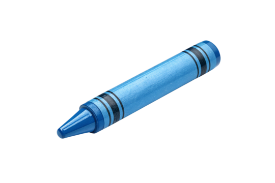 A realistic blue crayon with a glossy finish, isolated on a transparent background
