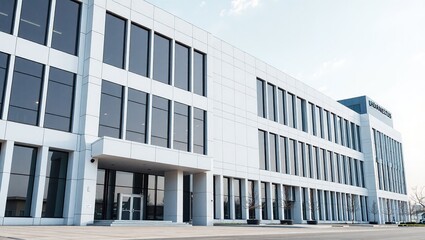 Modern Pharmaceutical Headquarters Facade, Sleek Design