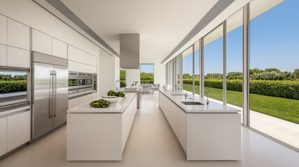 Modern Bright Kitchen with Large Windows and Minimalist Design