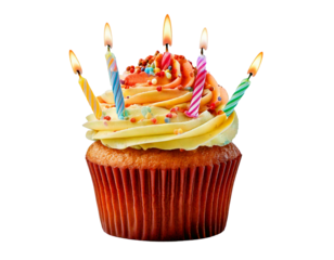 cupcake with candle isolated on white background PNG, birthday cake on transparent background PNG, full HD quality image, ai generative image