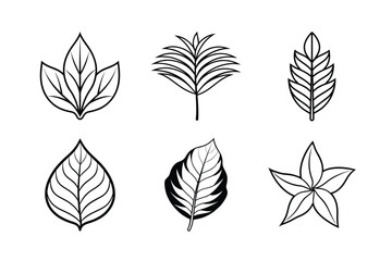 Vector set of leaf icons showcases a seamless floral pattern, an artistic nature illustration for spring or autumn design