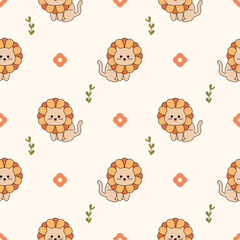 Cat cartoon so cute. On flower background. Pattern seamless vector illustration. 