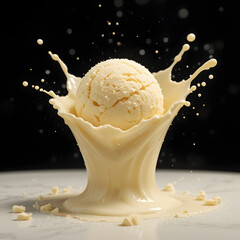 A delicious vanilla ice cream dessert, cold and sweet, is served in a glass bowl