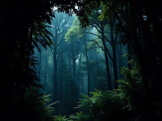 Fototapeta premium Enchanting Dark Forest Scene, Nature Background