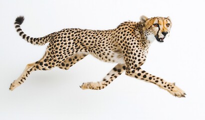 Fototapeta premium Cheetah in Motion Captured Against a Simple White Background