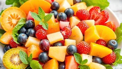 Obraz premium Colorful Spring Fruit Salad, Fresh and Healthy, Ready to Enjoy