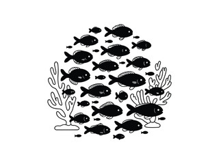 Naklejka premium Coral Reef Silhouettes: Earth Day Marine Vector Set