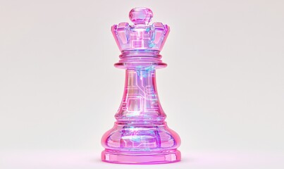 Pink glass chess queen on white background, strategy concept