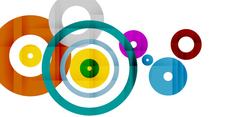 Colorful rings on grey background, modern geometric pattern design. Business or technology presentation design template, brochure or flyer pattern, or geometric web banner