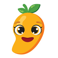 Bright mango character with big shiny eyes and smiling face, perfect for kids projects, menus, food packaging, educational materials, and creative branding