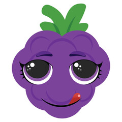 Purple grape character with big eyes and leaf, perfect for kids design, food packaging, healthy lifestyle, and nutrition-themed projects