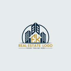 Elegant FK Real Estate Logo with Urban Skyline