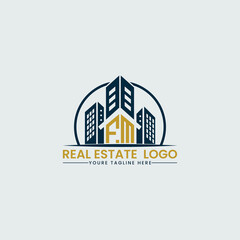 Elegant FM Real Estate Logo with Urban Skyline