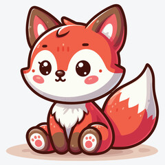 Flat style illustration of a cute fox cub sitting happily Perfect for children designs