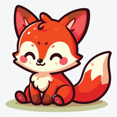 Flat style illustration of a cute fox cub sitting happily Perfect for children designs