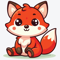 Flat style illustration of a cute fox cub sitting happily Perfect for children designs