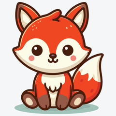 Flat style illustration of a cute fox cub sitting happily Perfect for children designs