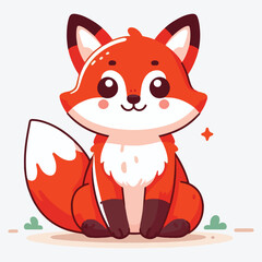 Flat style illustration of a cute fox cub sitting happily Perfect for children designs