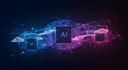 Naklejka premium A sleek digital art piece representing AI through evolving fractal patterns and data flows