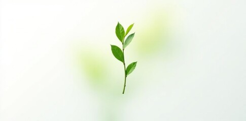 Single stem of green plant on white background, isolated, plant life, green