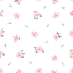 Seamless pattern of Hibiscus flower watercolor hand drawn. You can change background color from the EPS file. © wonder