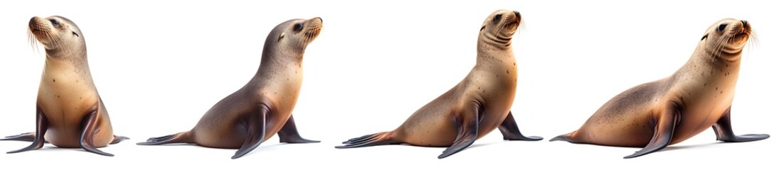 Naklejka premium Group of Playful Seals Sitting on the Beach with Expressive Faces and Furry Bodies