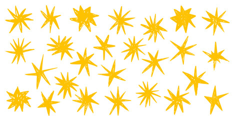 Doodle stars glitter spark freehand hand drawn scrapbook bursting elements. Sketch scribble monochrome simple line stroke brush set