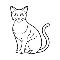 Outline Drawing of Sitting Cat with Delicate Features