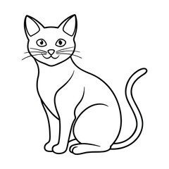 Outline Drawing of Sitting Cat with Delicate Features