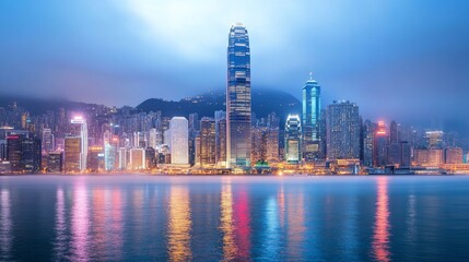 Obraz premium a foggy cityscape in the early morning