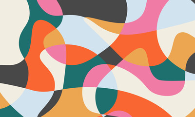 Fun colorful abstract background in doodle style. Simple playful design with hand drawn overlay liquid shapes