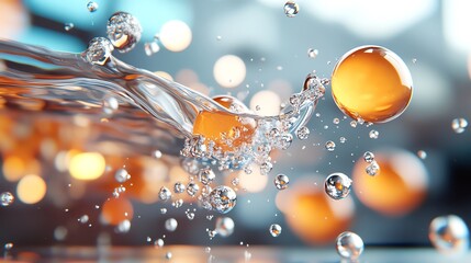 A dramatic macro shot of a vitamin dissolving in water, creating vivid bubbles