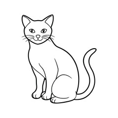 Outline Drawing of Sitting Cat with Delicate Features