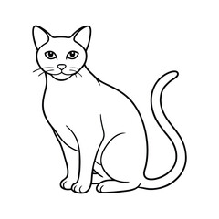 Outline Drawing of Sitting Cat with Delicate Features