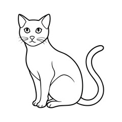 Outline Drawing of Sitting Cat with Delicate Features