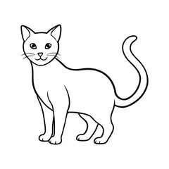Outline Drawing of Sitting Cat with Delicate Features