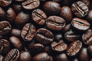 Fototapeta premium Dark Roasted Coffee Beans Close-Up Background for Warm Beverage Lovers