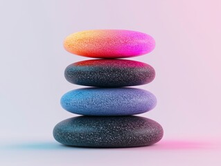 Glowing Balancing Stones with Colorful Accents on a Soft Background